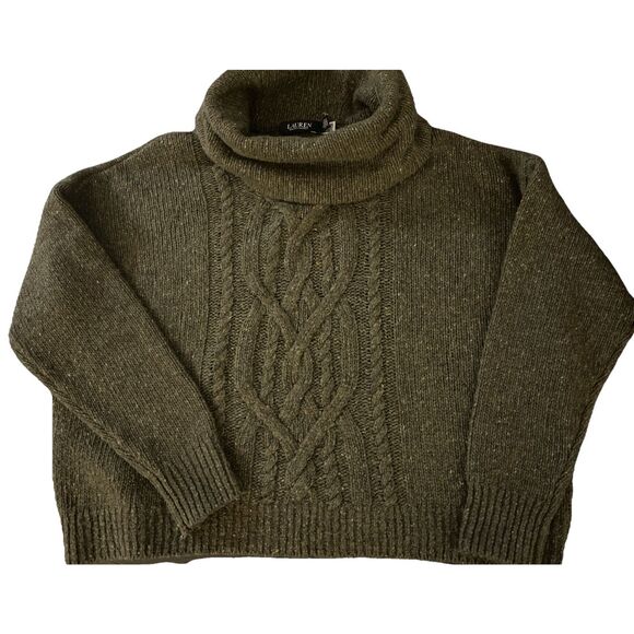 New Lauren Ralph Lauren Aran-Knit Wool Roll Neck Jumper Sweater Medium - Picture 6 of 8
